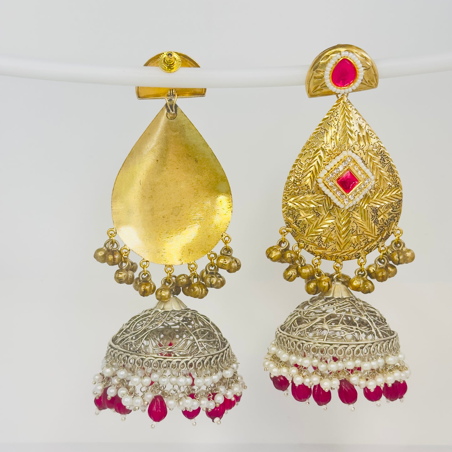 Dual Tone Leaf Jhumka Earrings