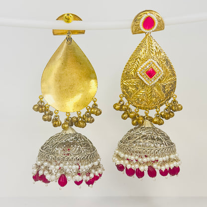 Dual Tone Leaf Jhumka Earrings