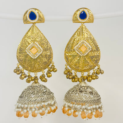 Dual Tone Leaf Jhumka Earrings