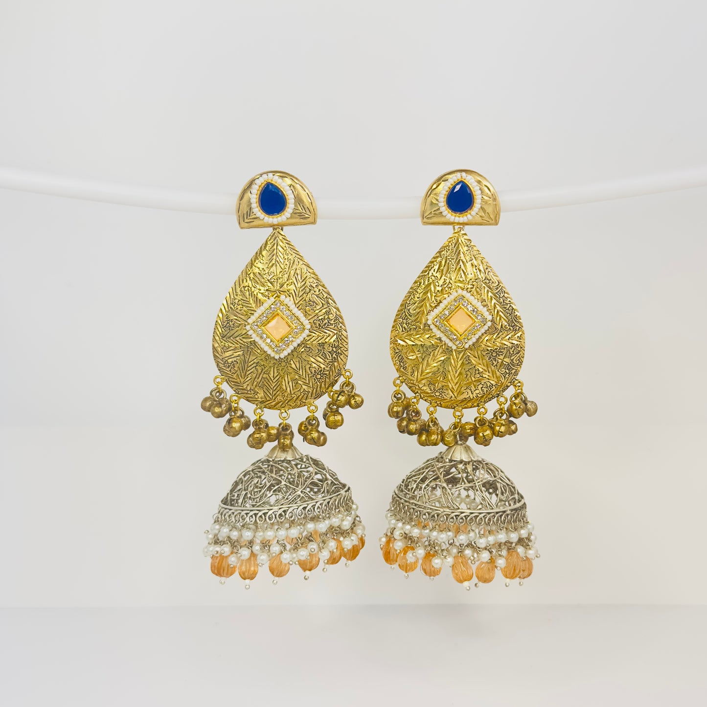 Dual Tone Leaf Jhumka Earrings