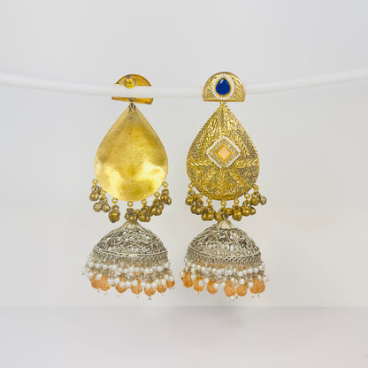 Dual Tone Leaf Jhumka Earrings