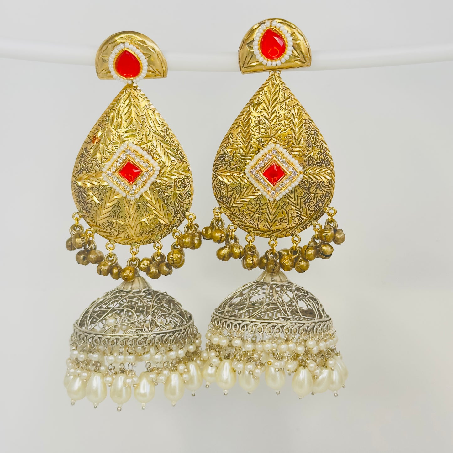 Dual Tone Leaf Jhumka Earrings