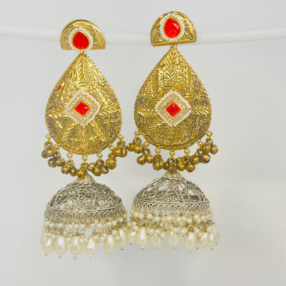 Dual Tone Leaf Jhumka Earrings