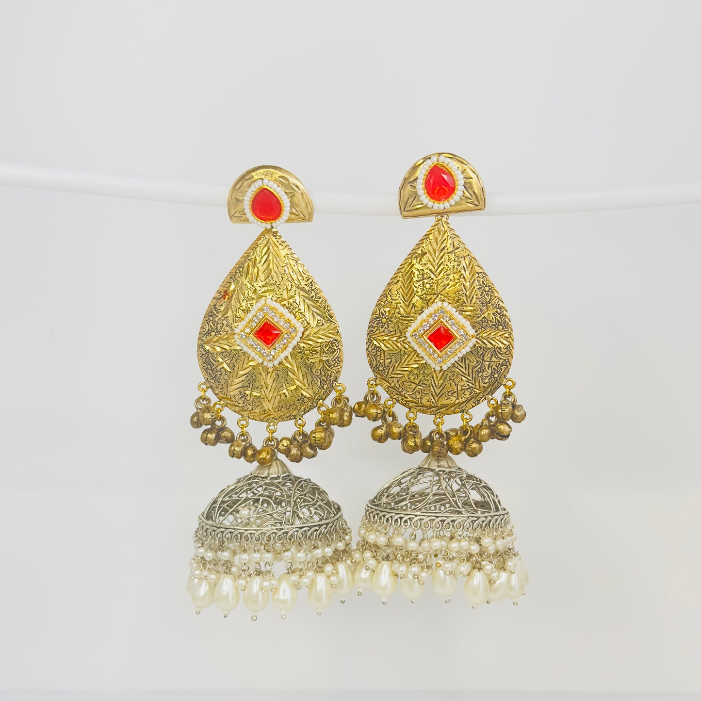 Dual Tone Leaf Jhumka Earrings