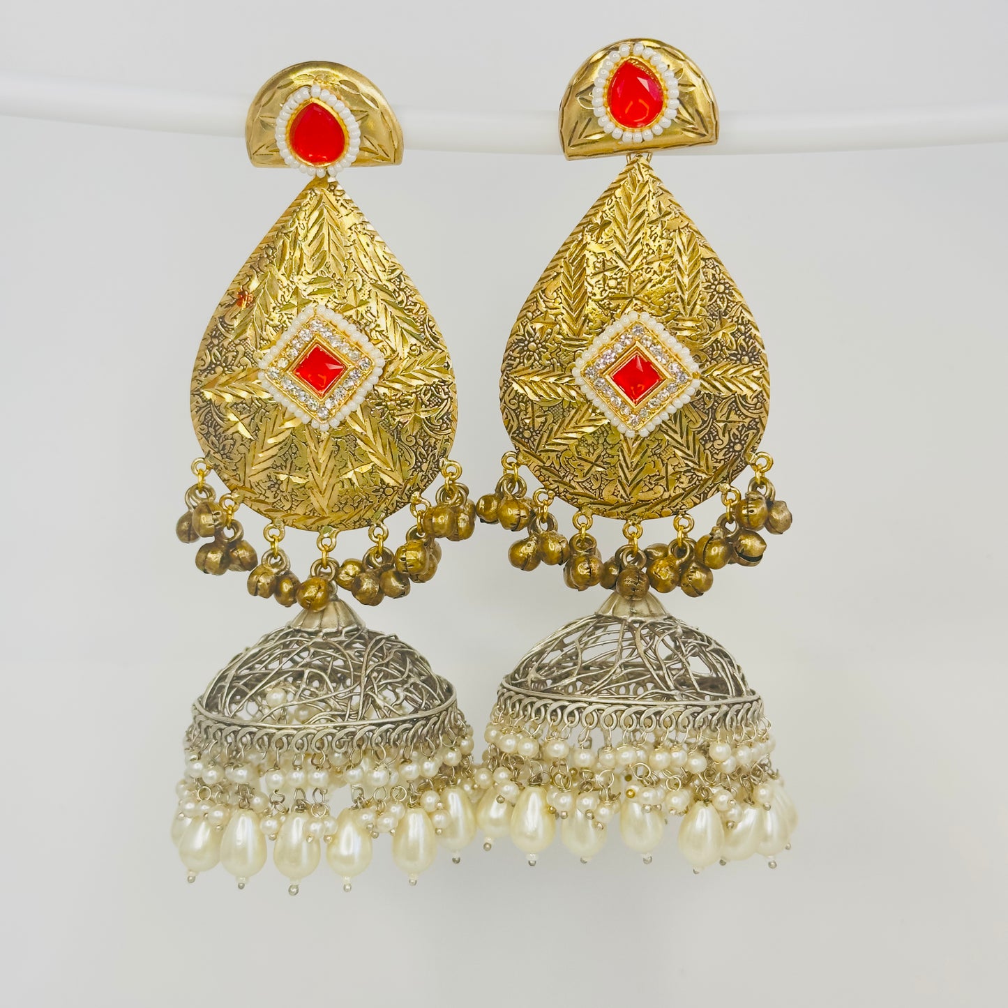 Dual Tone Leaf Jhumka Earrings