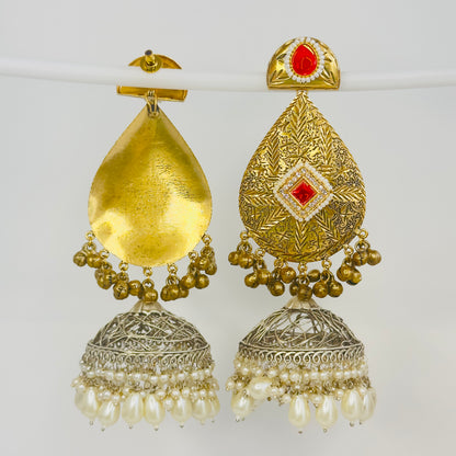 Dual Tone Leaf Jhumka Earrings