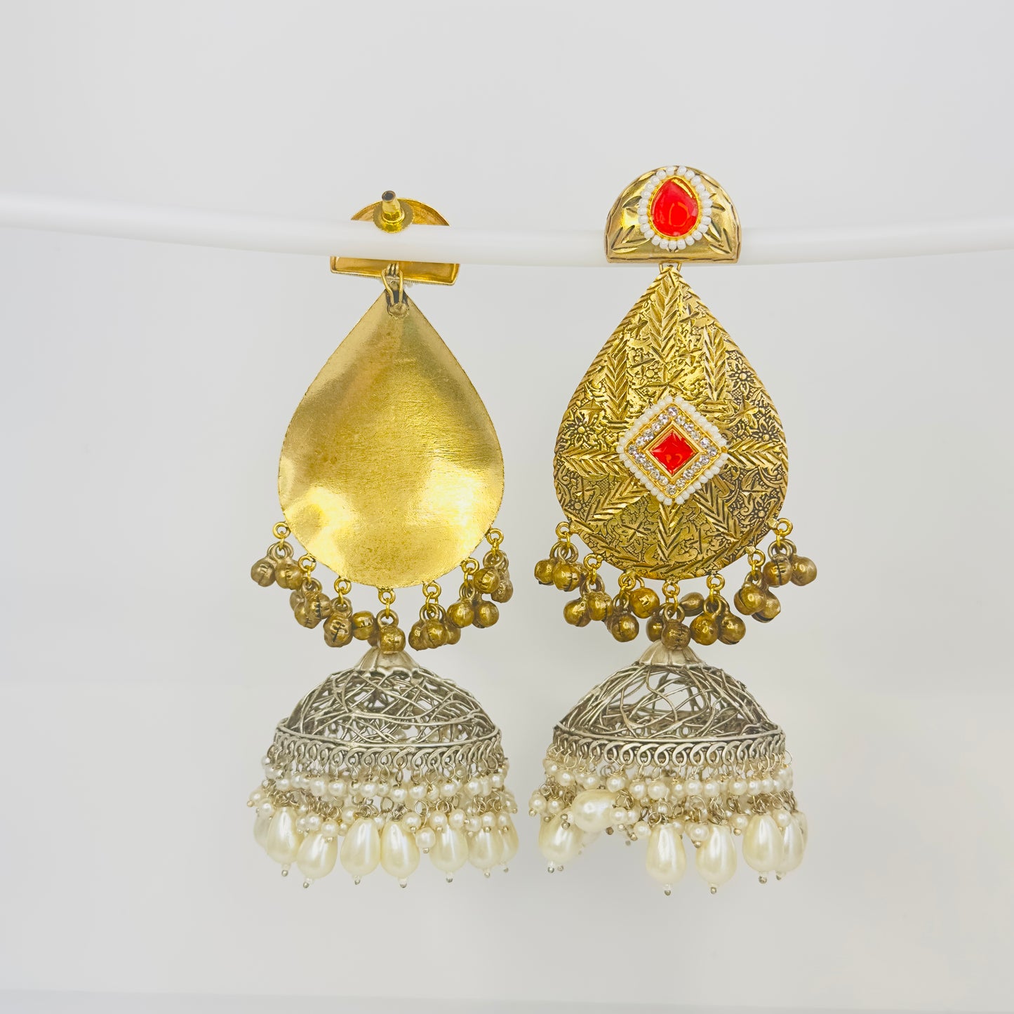 Dual Tone Leaf Jhumka Earrings