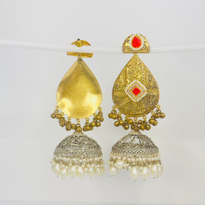 Dual Tone Leaf Jhumka Earrings