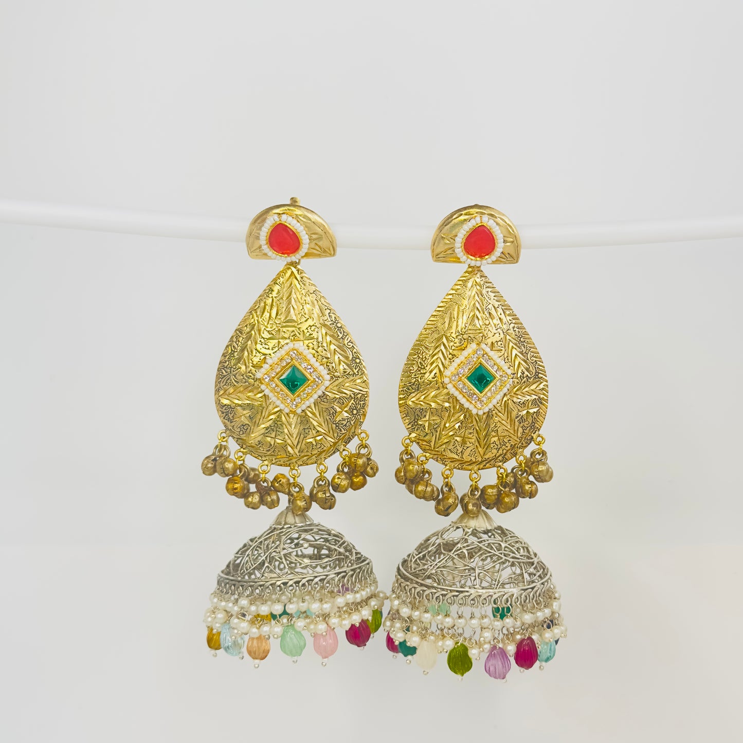 Dual Tone Leaf Jhumka Earrings