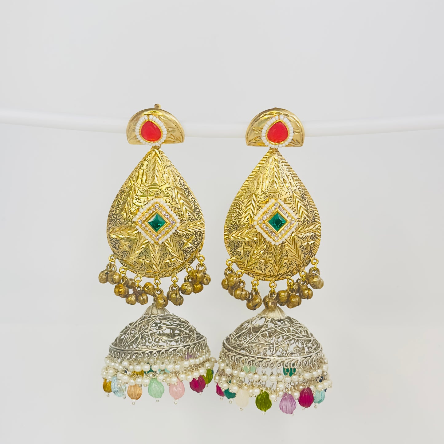 Dual Tone Leaf Jhumka Earrings