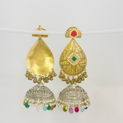 Dual Tone Leaf Jhumka Earrings