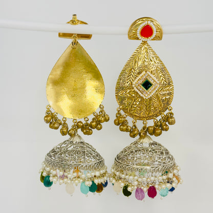 Dual Tone Leaf Jhumka Earrings