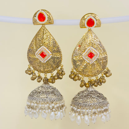 Dual Tone Leaf Jhumka Earrings