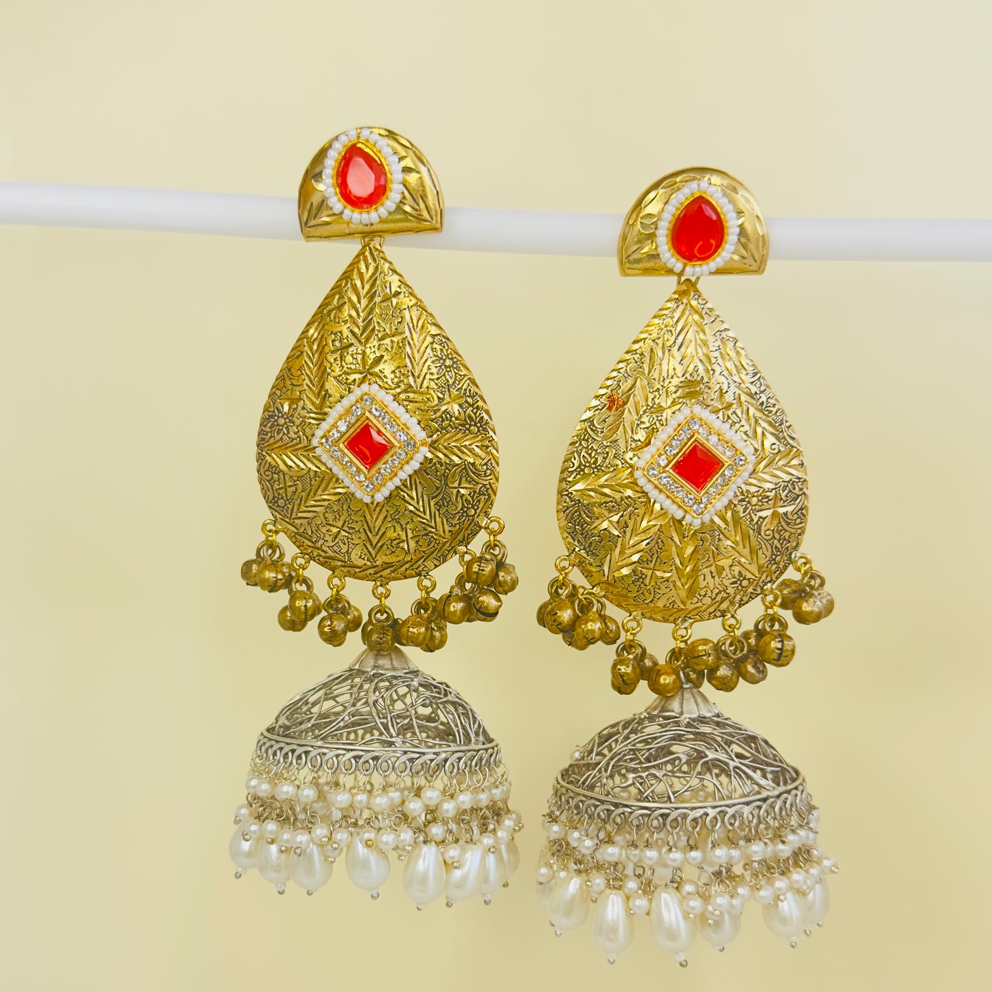 Dual Tone Leaf Jhumka Earrings