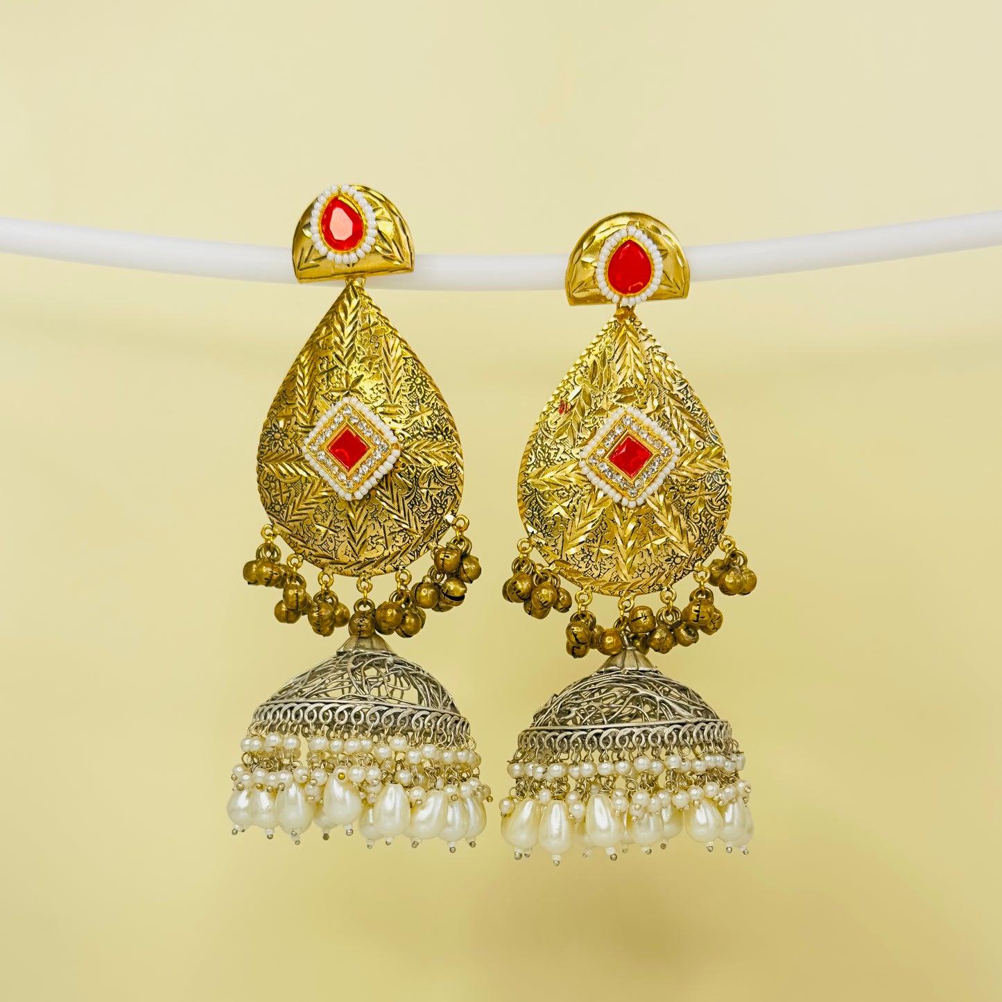 Dual Tone Leaf Jhumka Earrings