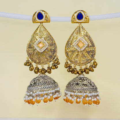 Dual Tone Leaf Jhumka Earrings