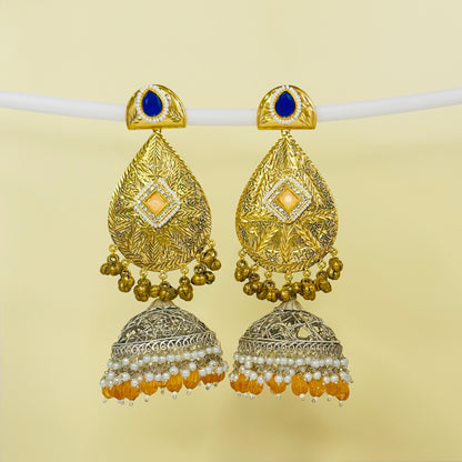 Dual Tone Leaf Jhumka Earrings