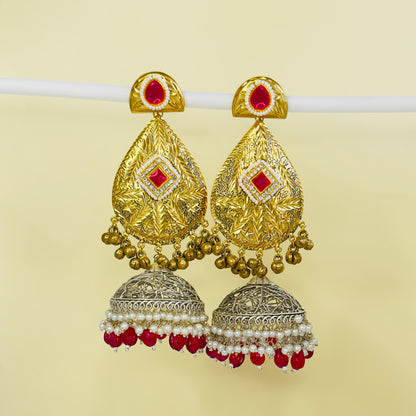 Dual Tone Leaf Jhumka Earrings