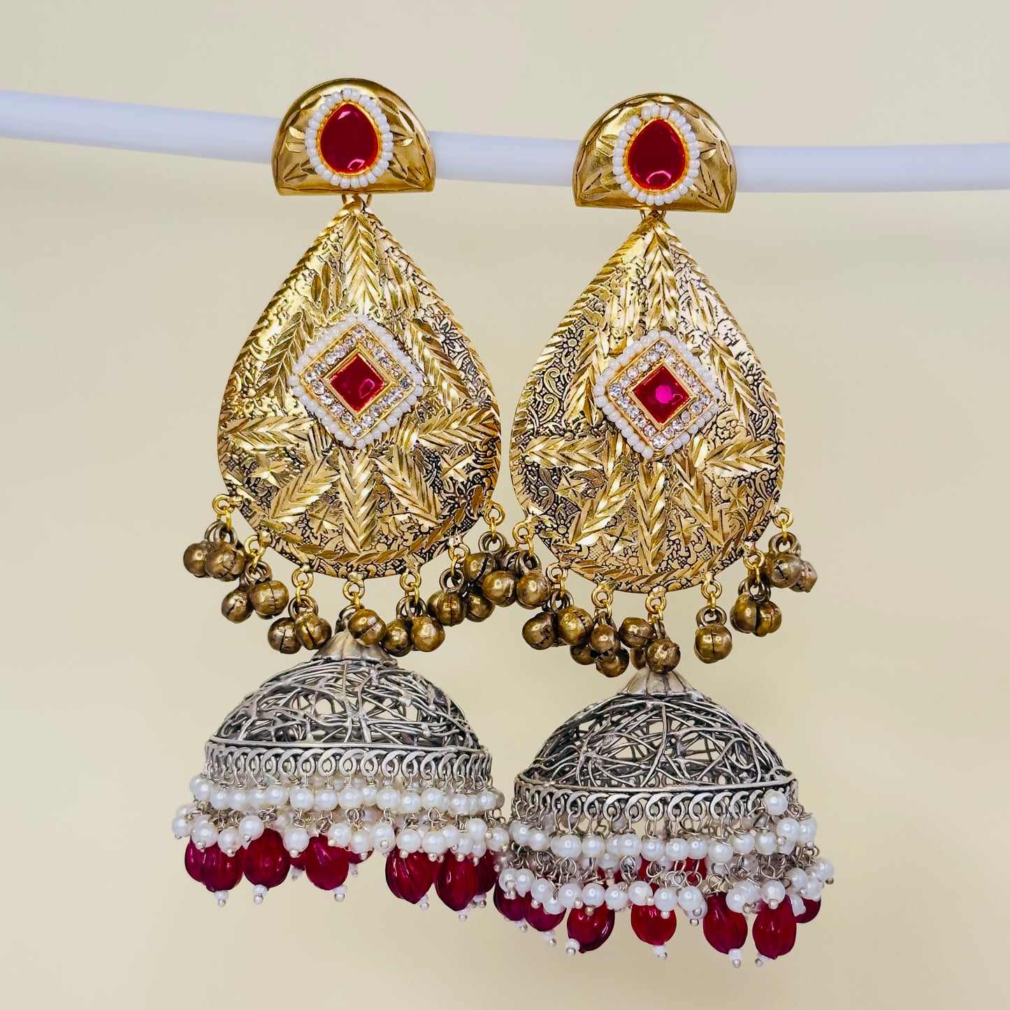 Dual Tone Leaf Jhumka Earrings