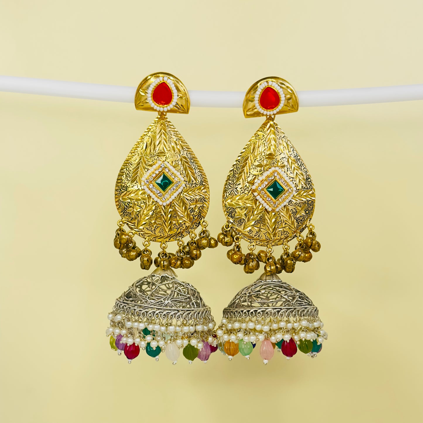 Dual Tone Leaf Jhumka Earrings