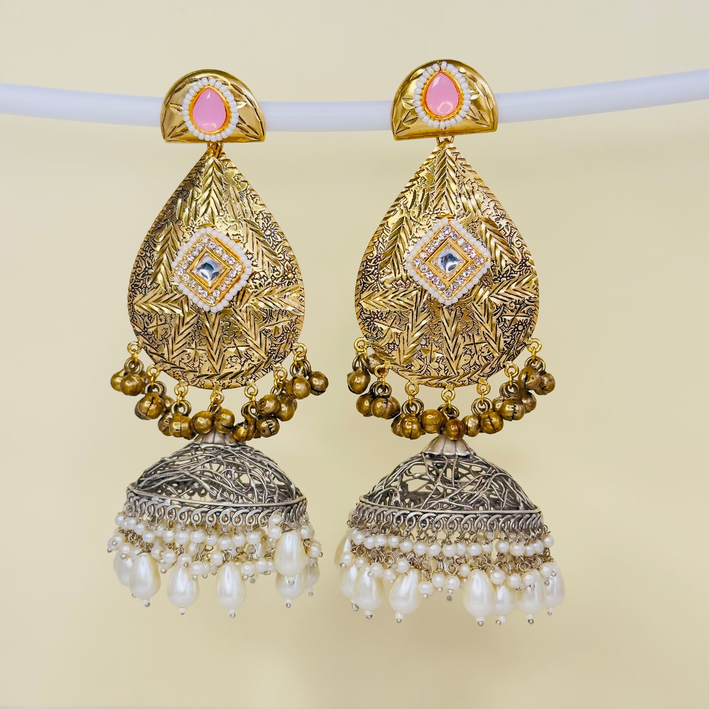 Dual Tone Leaf Jhumka Earrings