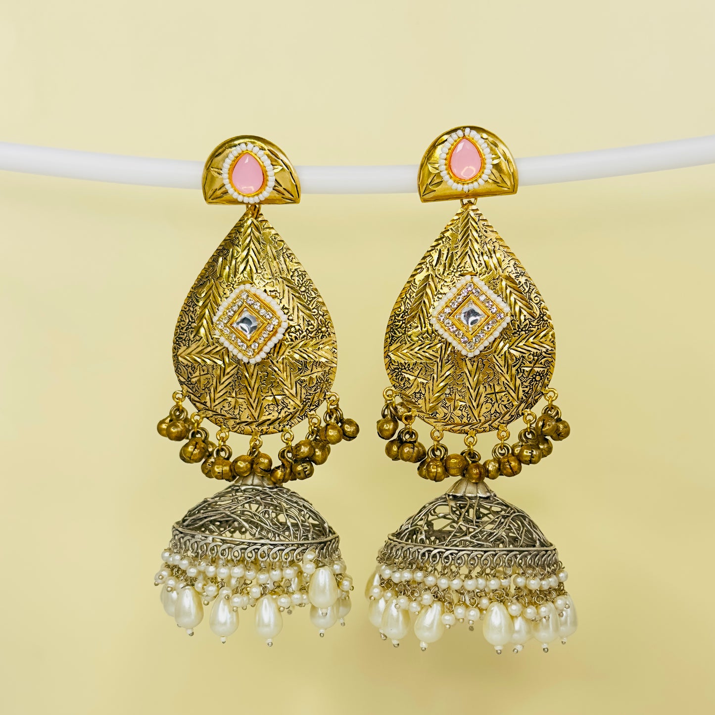 Dual Tone Leaf Jhumka Earrings