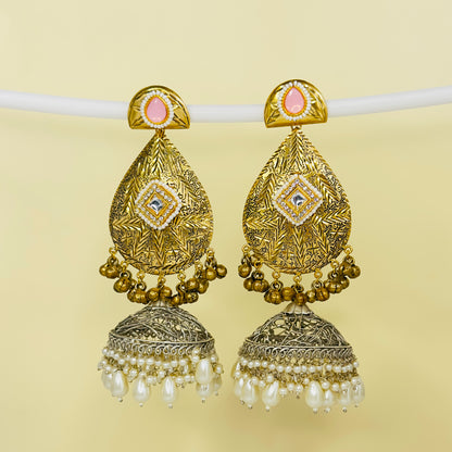 Dual Tone Leaf Jhumka Earrings