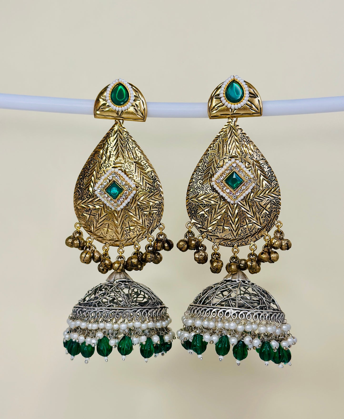 Dual Tone Leaf Jhumka Earrings