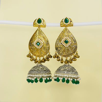 Dual Tone Leaf Jhumka Earrings