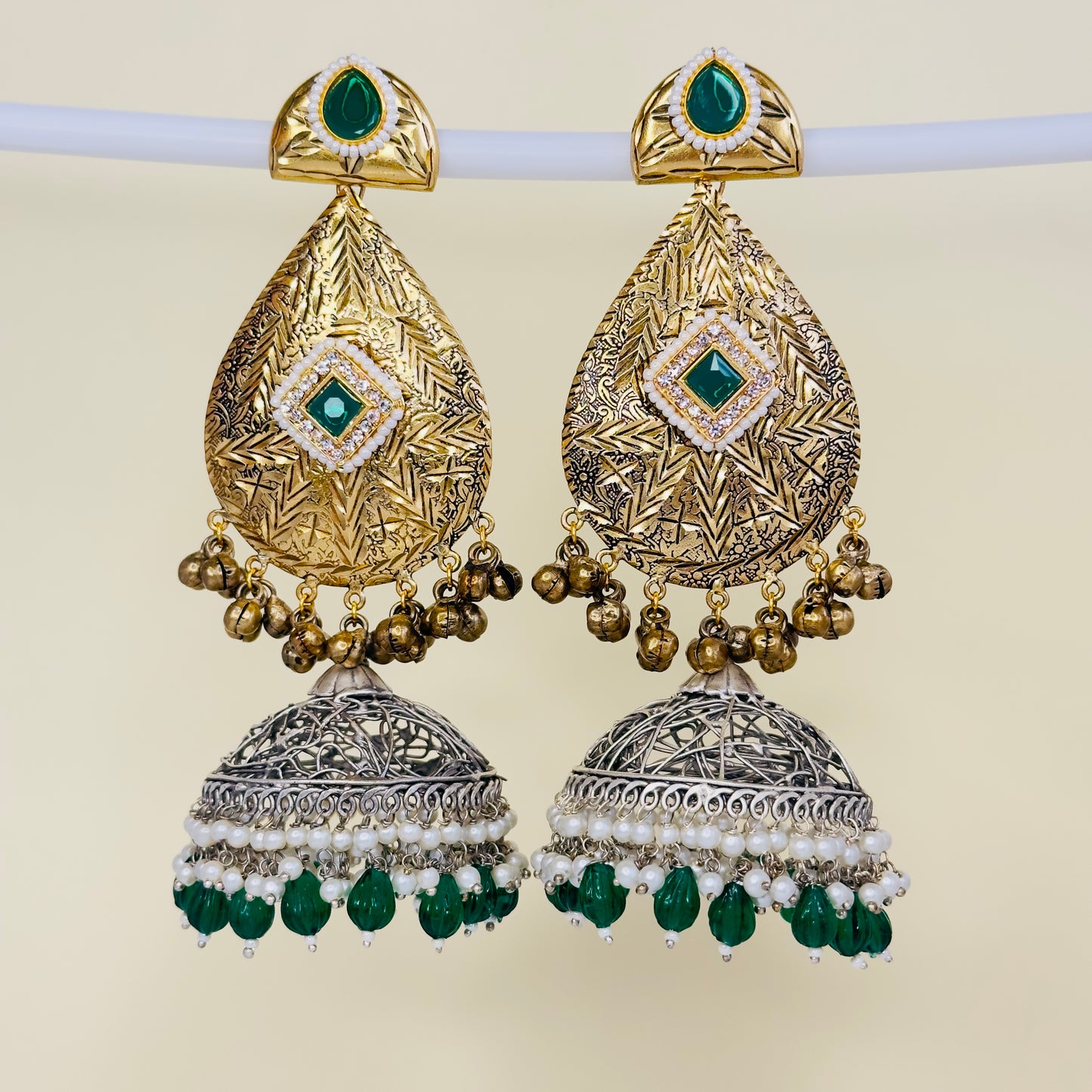 Dual Tone Leaf Jhumka Earrings