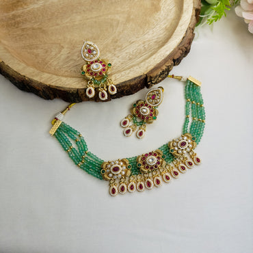 Three Pendant Rajwadi Necklace Set