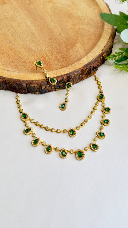 Double Layer Emerald Green Necklace Set