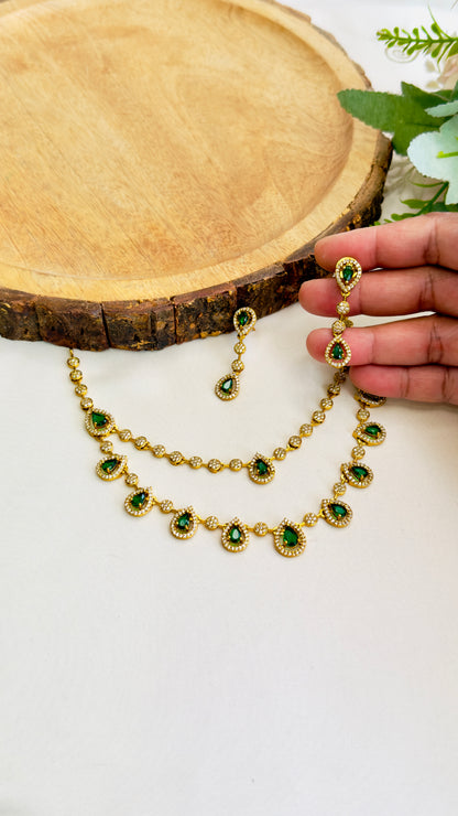 Double Layer Emerald Green Necklace Set