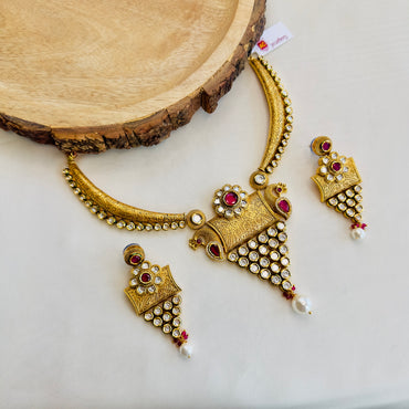 AC Kundan Ruby Peacock Necklace Set