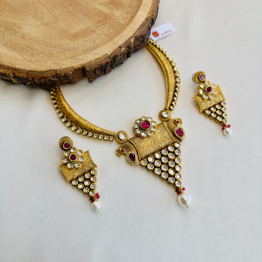 AC Kundan Ruby Peacock Necklace Set