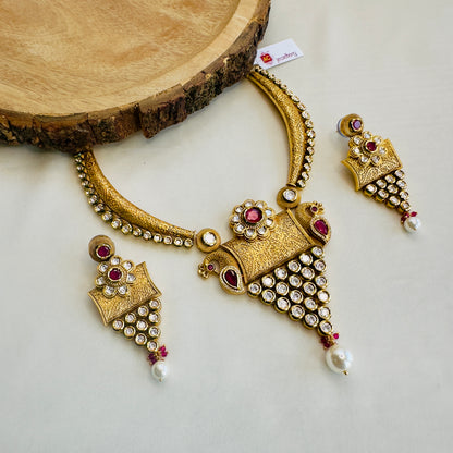 AC Kundan Ruby Peacock Necklace Set