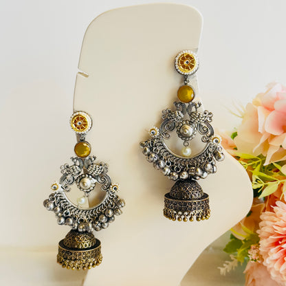 Dual Tone Chandbaali peacock Earrings