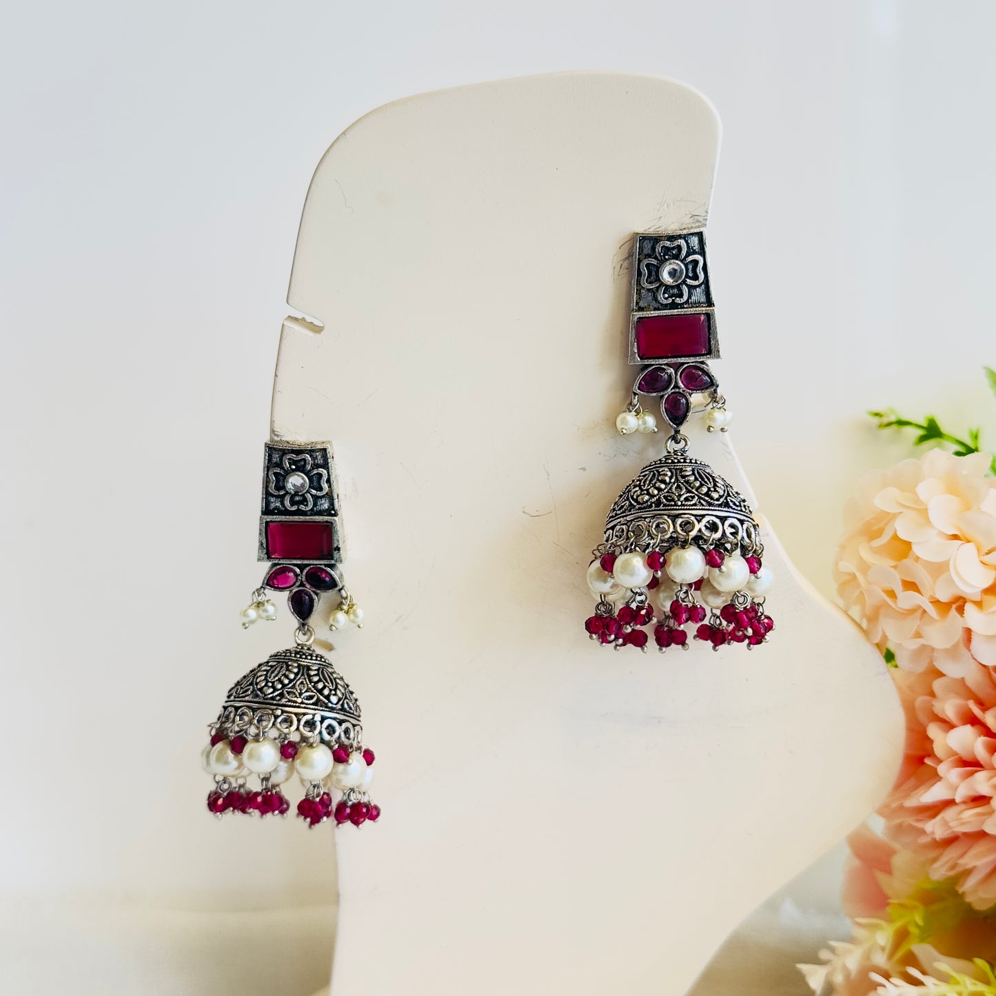 Silver Tone Jhumka Earrings