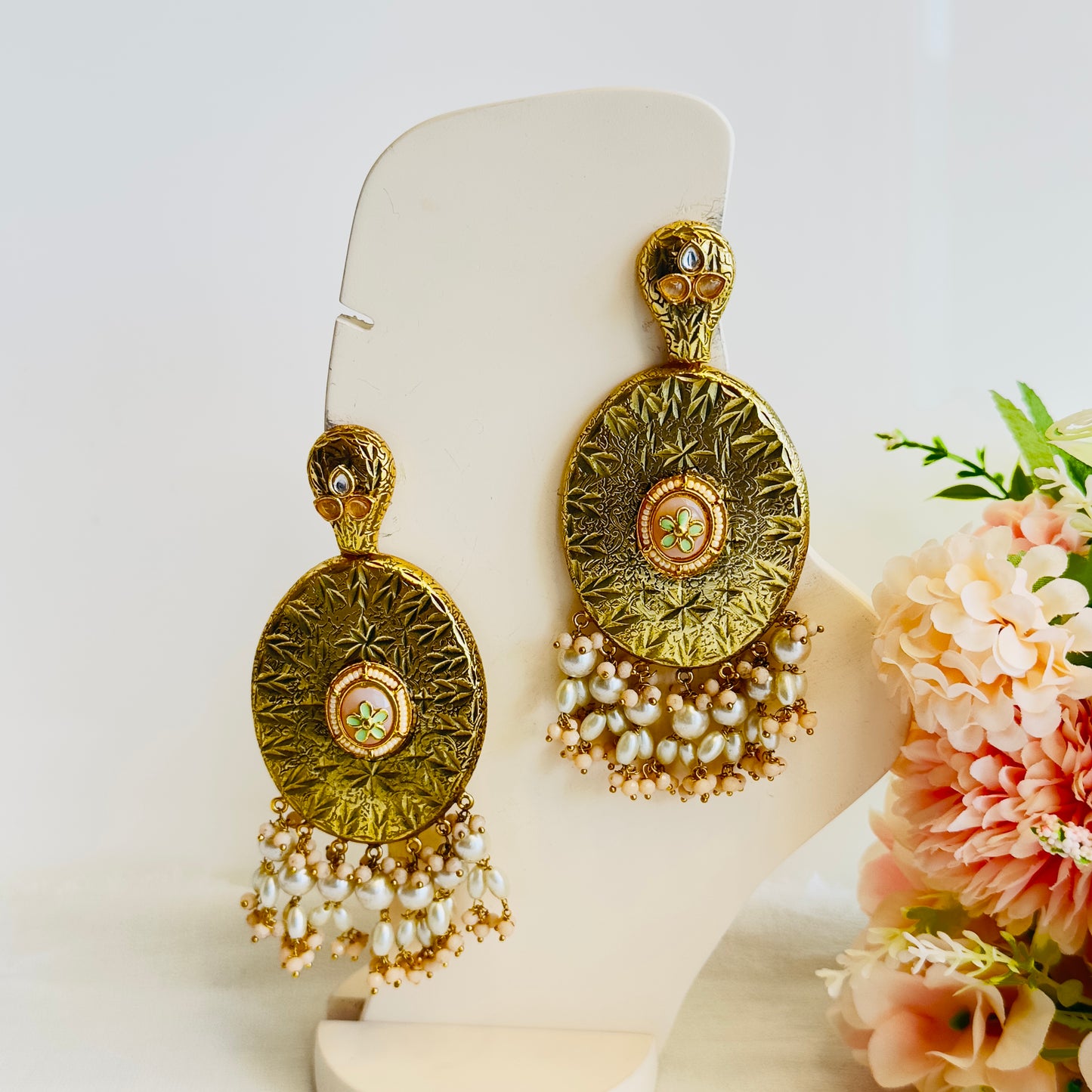 Golden Tone Oval Shape Earrings