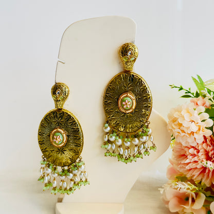 Golden Tone Oval Shape Earrings