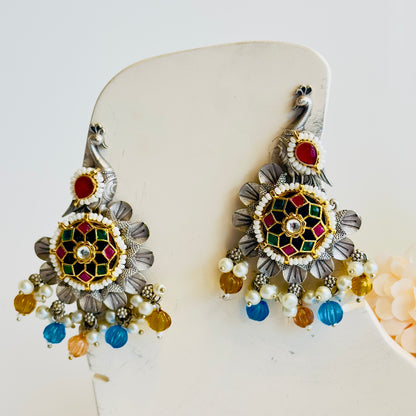 Silver tone Multi Peacock Earrings