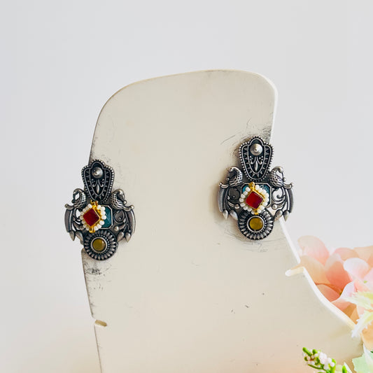 SilverTone Peacock Stud Earrings