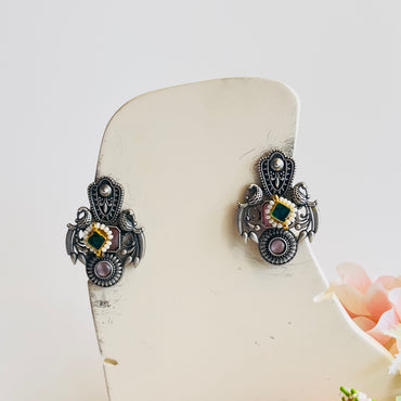 SilverTone Peacock Stud Earrings