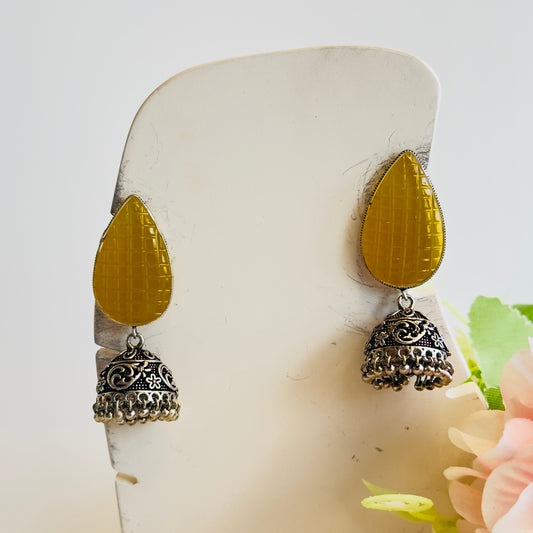 Silver Tone Yellow small Jhumka Earrings