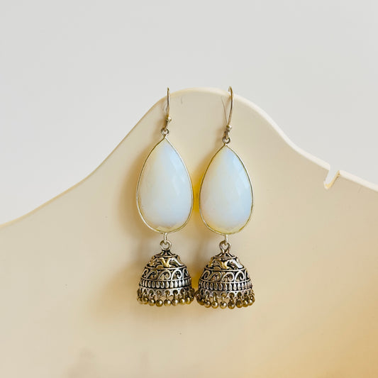 Silver Tone White small Jhumka Earrings