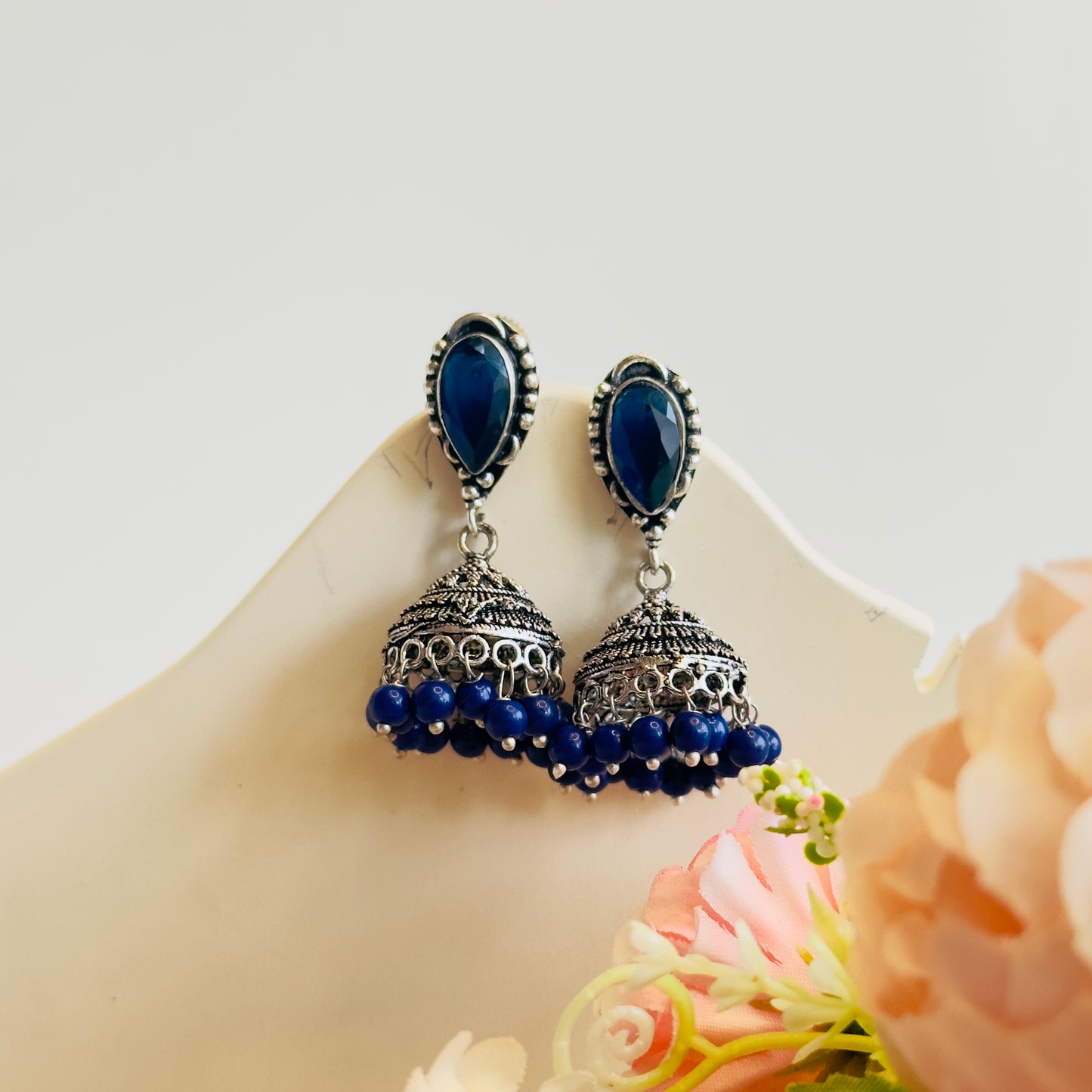 Silver Tone Blue small Jhumka Earrings