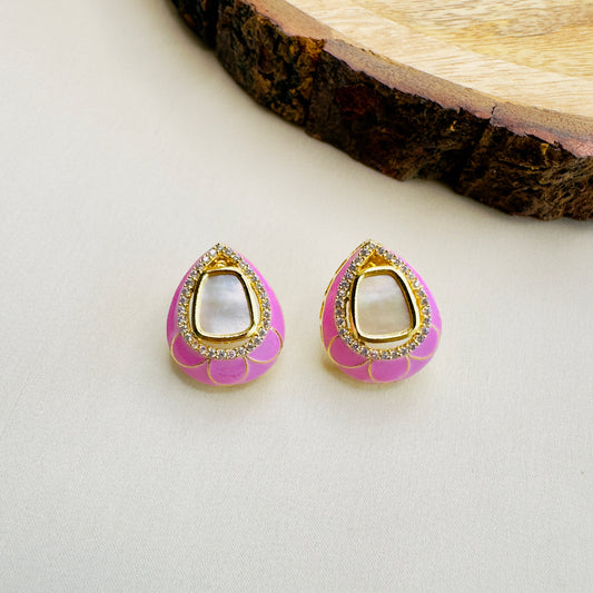 Colorful MOP and Minakari Stud Earrings