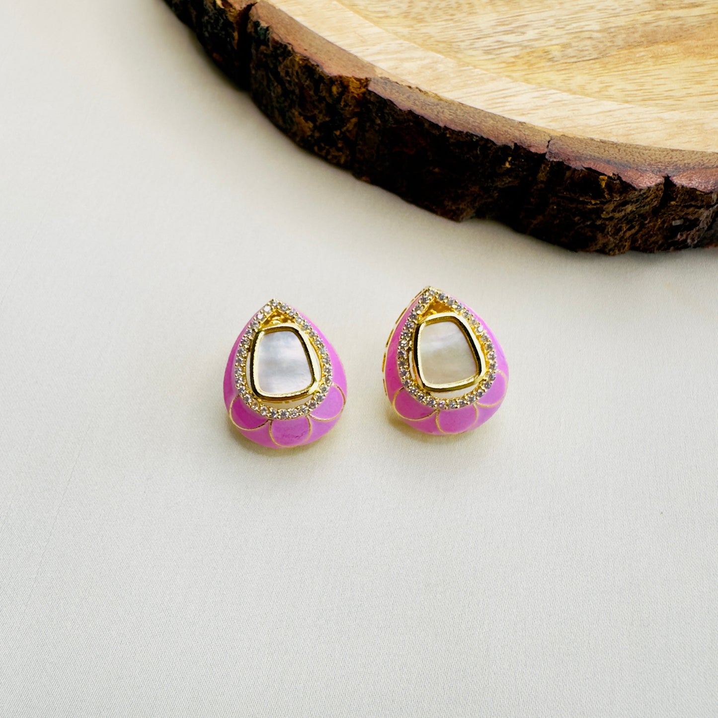 Colorful MOP and Minakari Stud Earrings