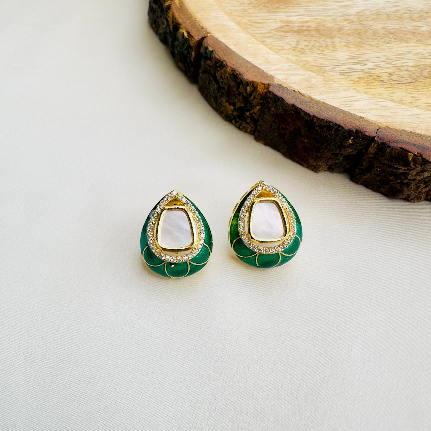 Colorful MOP and Minakari Stud Earrings