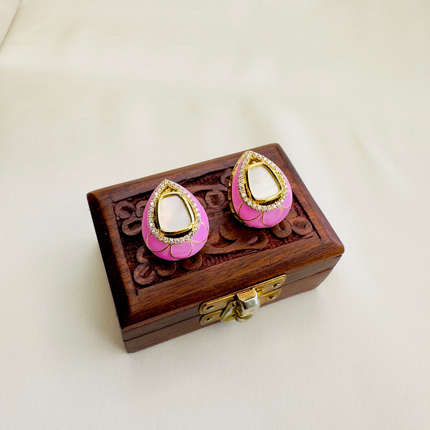 Colorful MOP and Minakari Stud Earrings